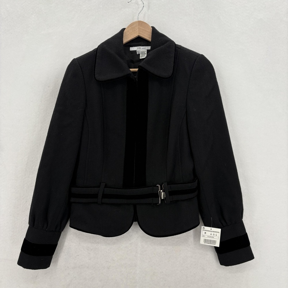 Zara Basic Jacket Womens Medium Black Wool Herrin… - image 1